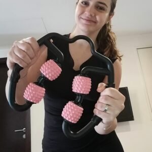 girl holding massage roller